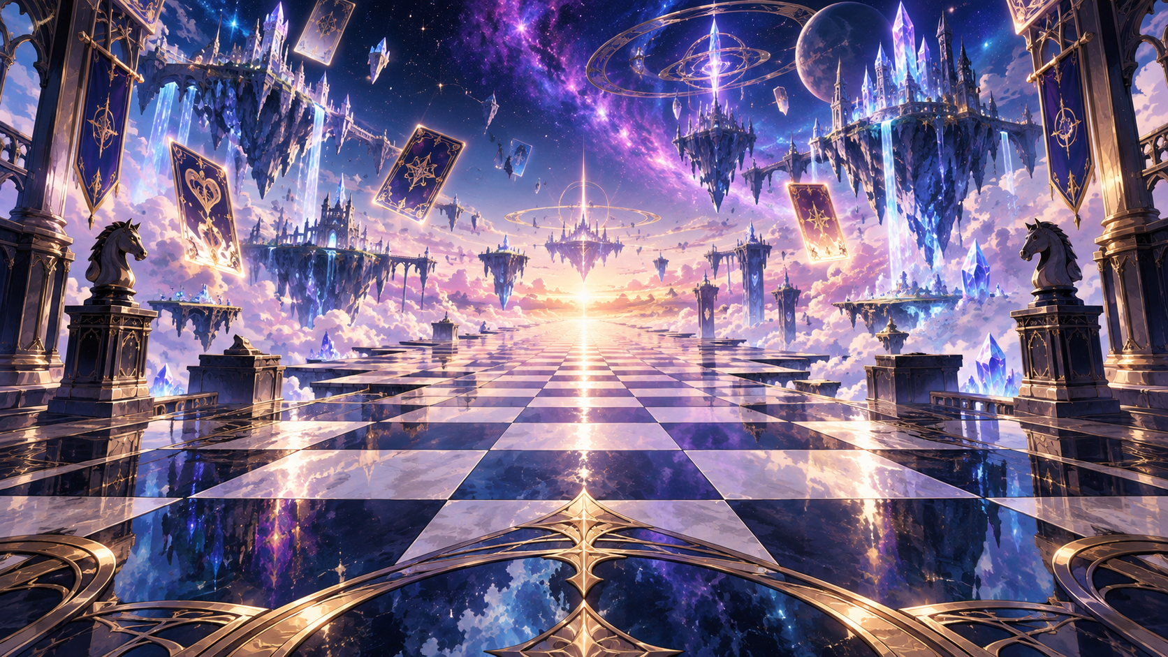 漂浮于星空与云海之间的奇幻棋盘世界